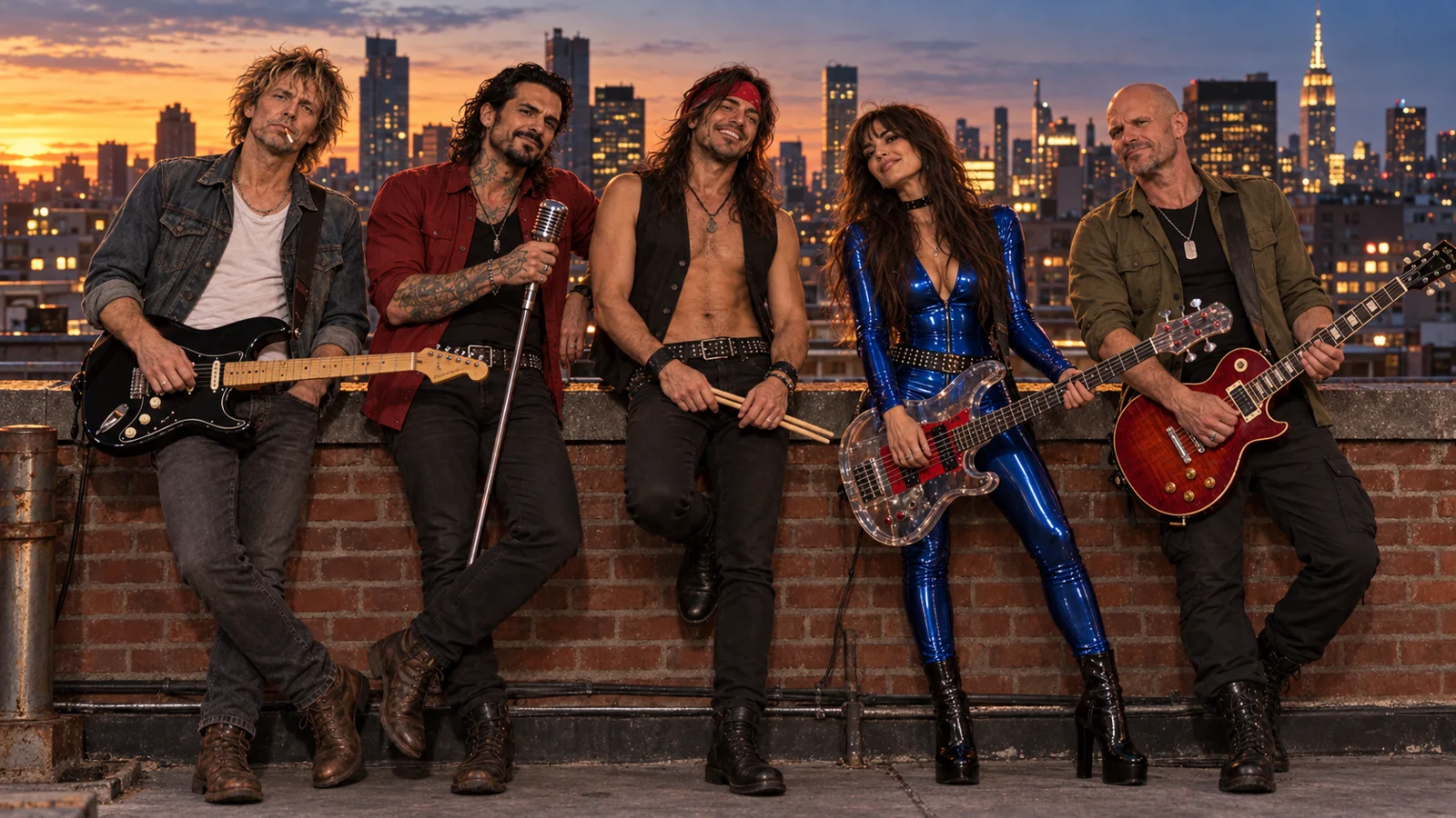Loud Revolution on a rooftop at dusk with the city skyline behind them